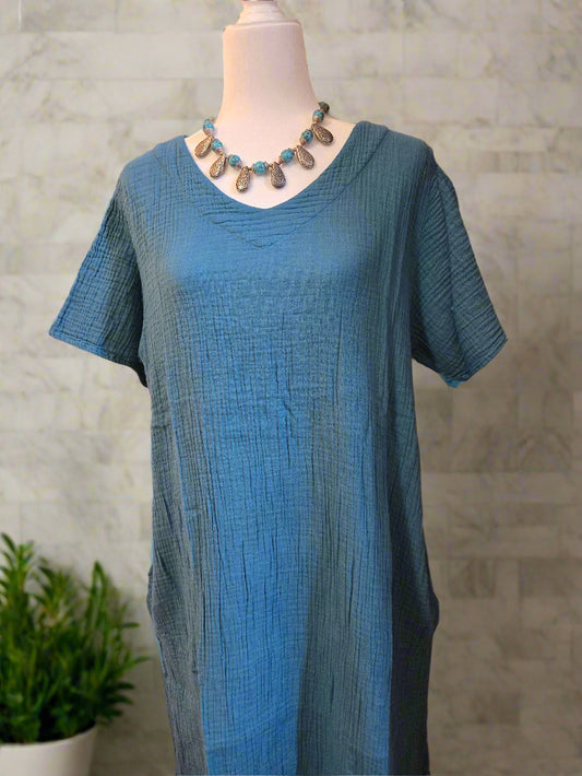 Azure Calm Cotton Linen Dress