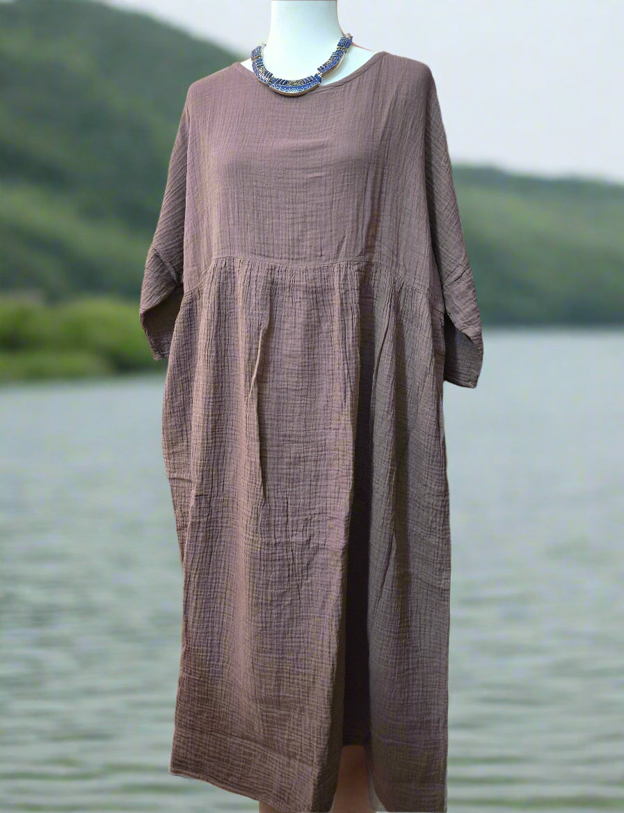 Misty Mauve Cotton Linen Dress