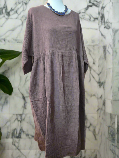 Misty Mauve Cotton Linen Dress