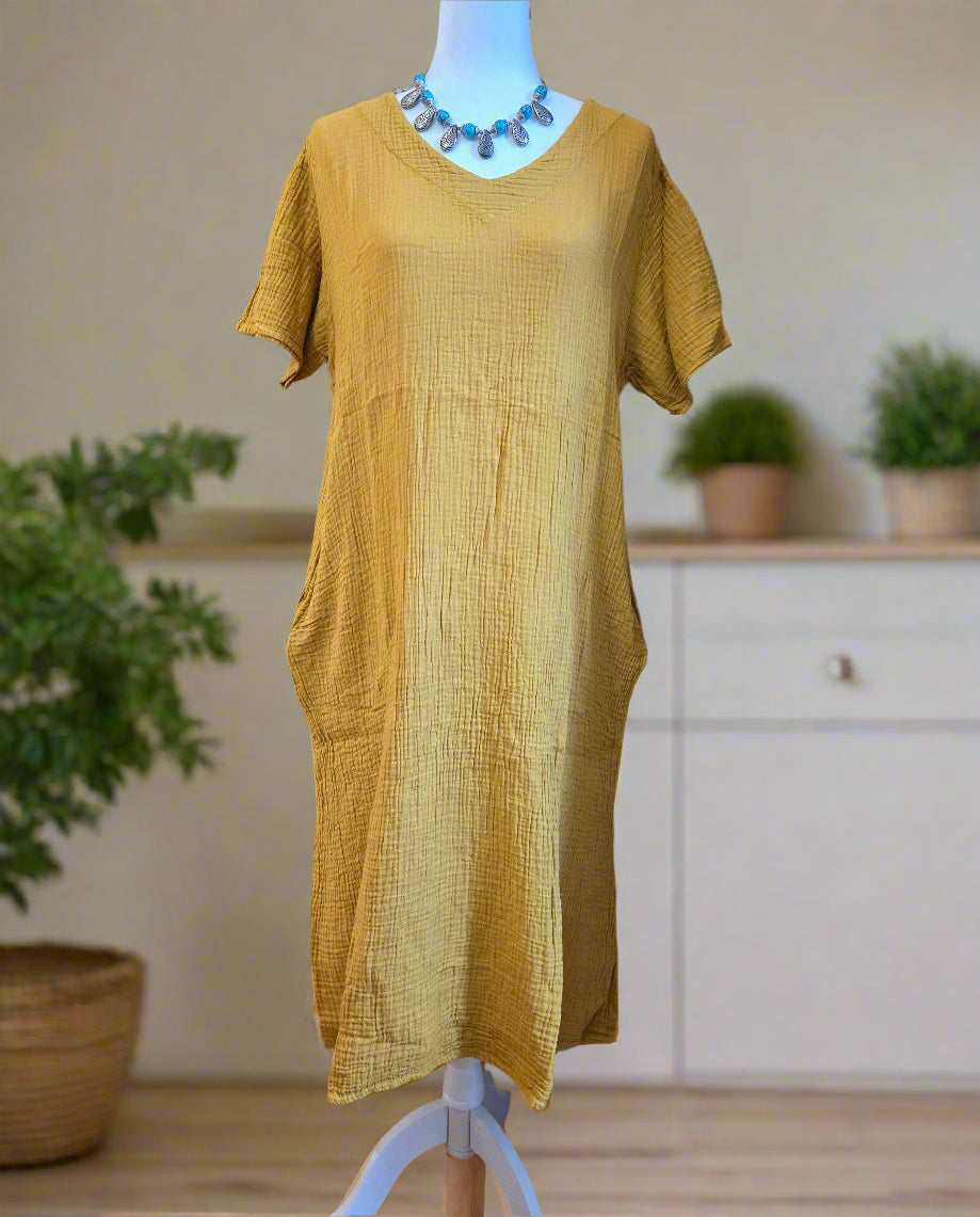 Sunlit Sienna Cotton Linen Dress