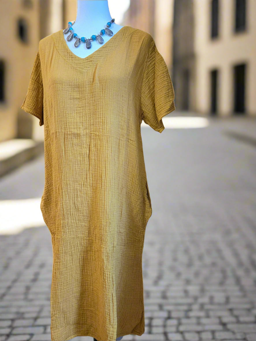 Sunlit Sienna Cotton Linen Dress