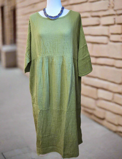 Verdant Visions Cotton Linen Dress