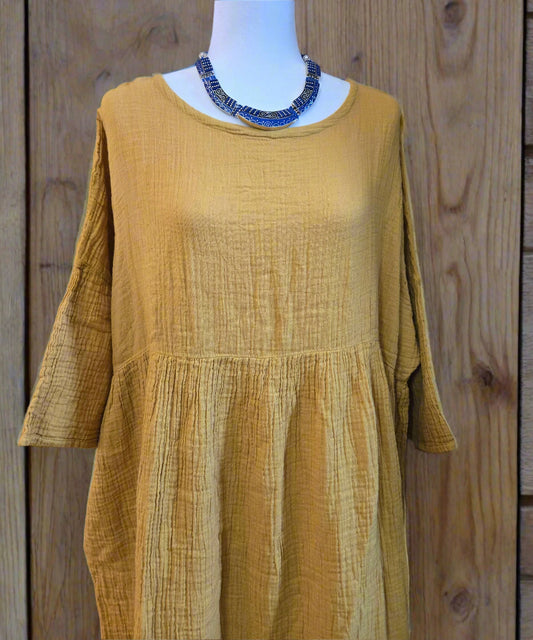 Sunlit Saffron Cotton Linen Dress