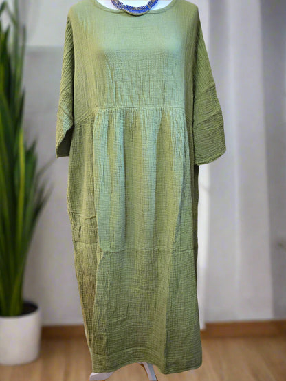 Verdant Visions Cotton Linen Dress