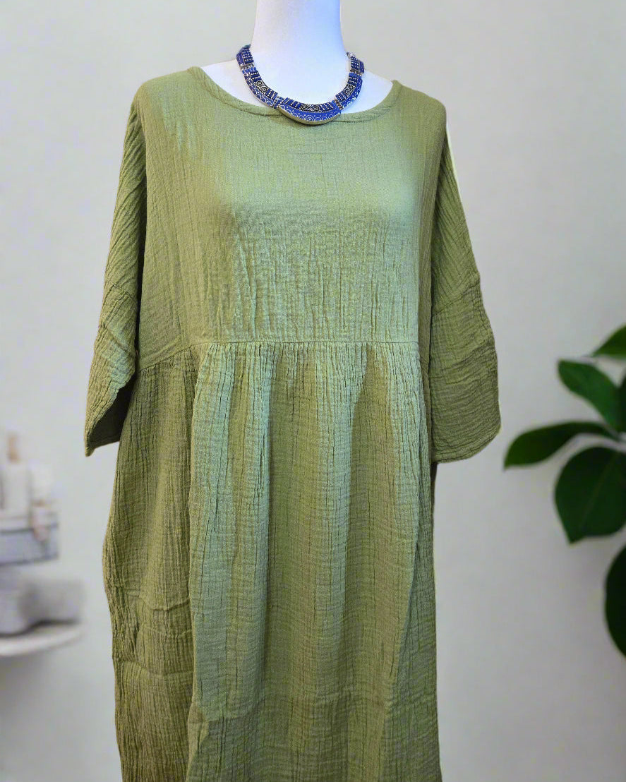 Verdant Visions Cotton Linen Dress