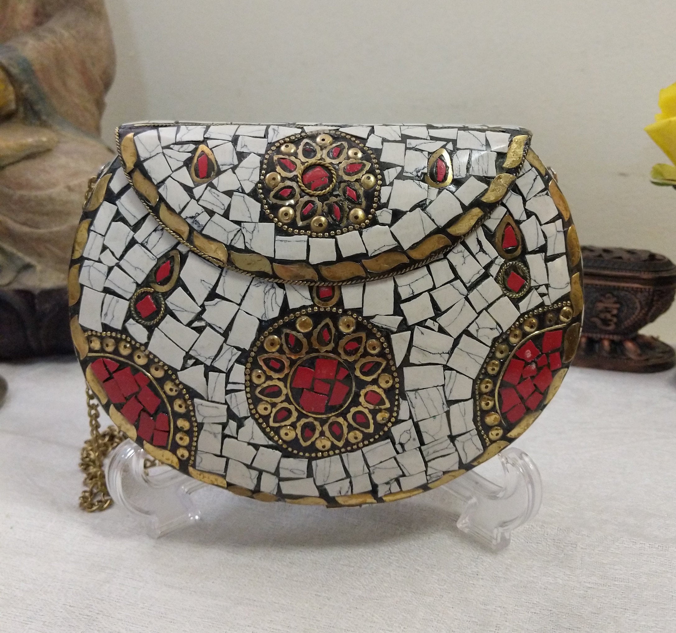 Handmade On-trend metal, stones and mosaic bag/evening bag/Clutch bag/Vintage bag.