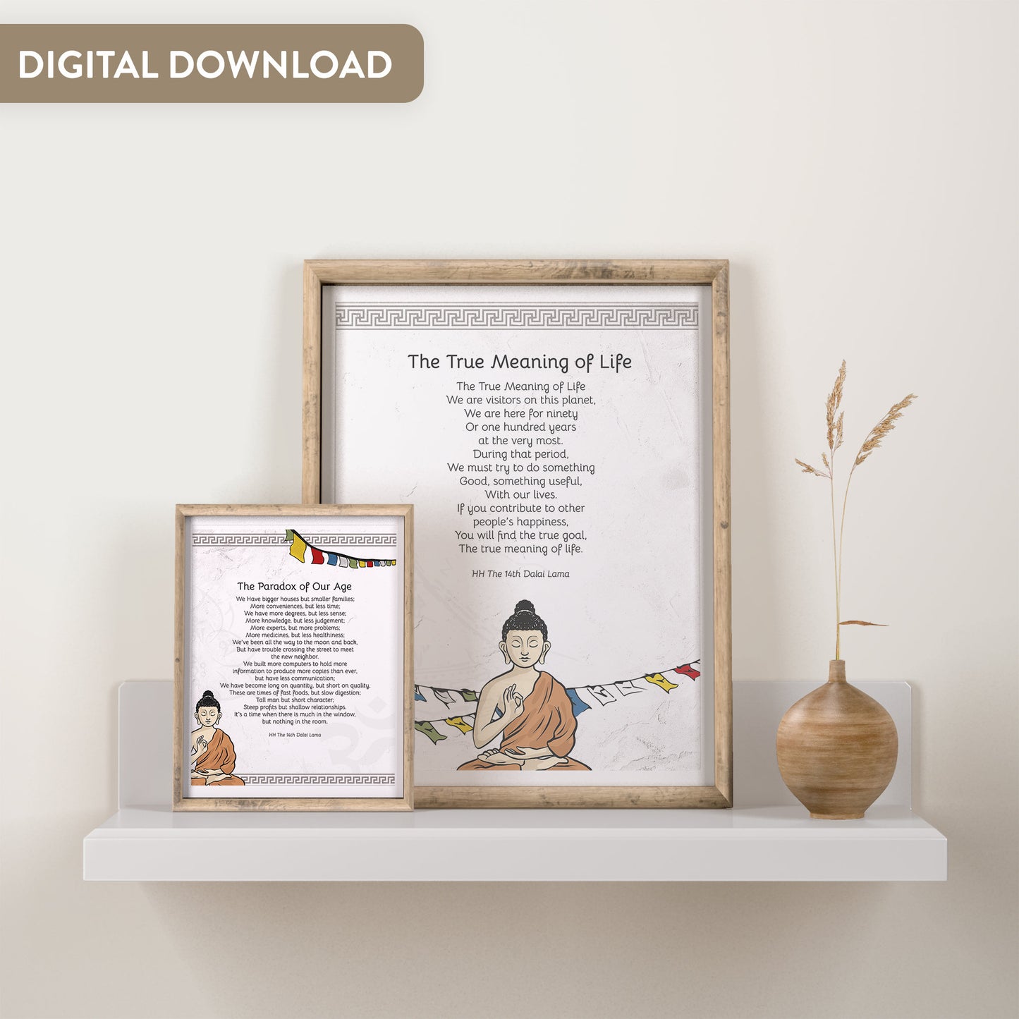 Quotes Prints for Cards, Wall art, Posters. &quot;The True Meaning of Life&quot; Wisdom quotes by HH the Dalai Lama for instant download.