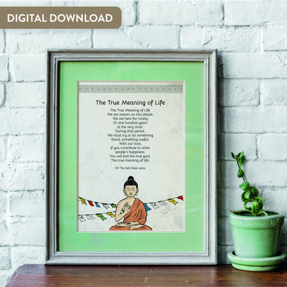 Quotes Prints for Cards, Wall art, Posters. &quot;The True Meaning of Life&quot; Wisdom quotes by HH the Dalai Lama for instant download.
