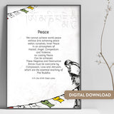 Quotes Prints for Cards, Wall art, Posters. &quot;Peace&quot; Wisdom quotes by HH the Dalai Lama for instant download