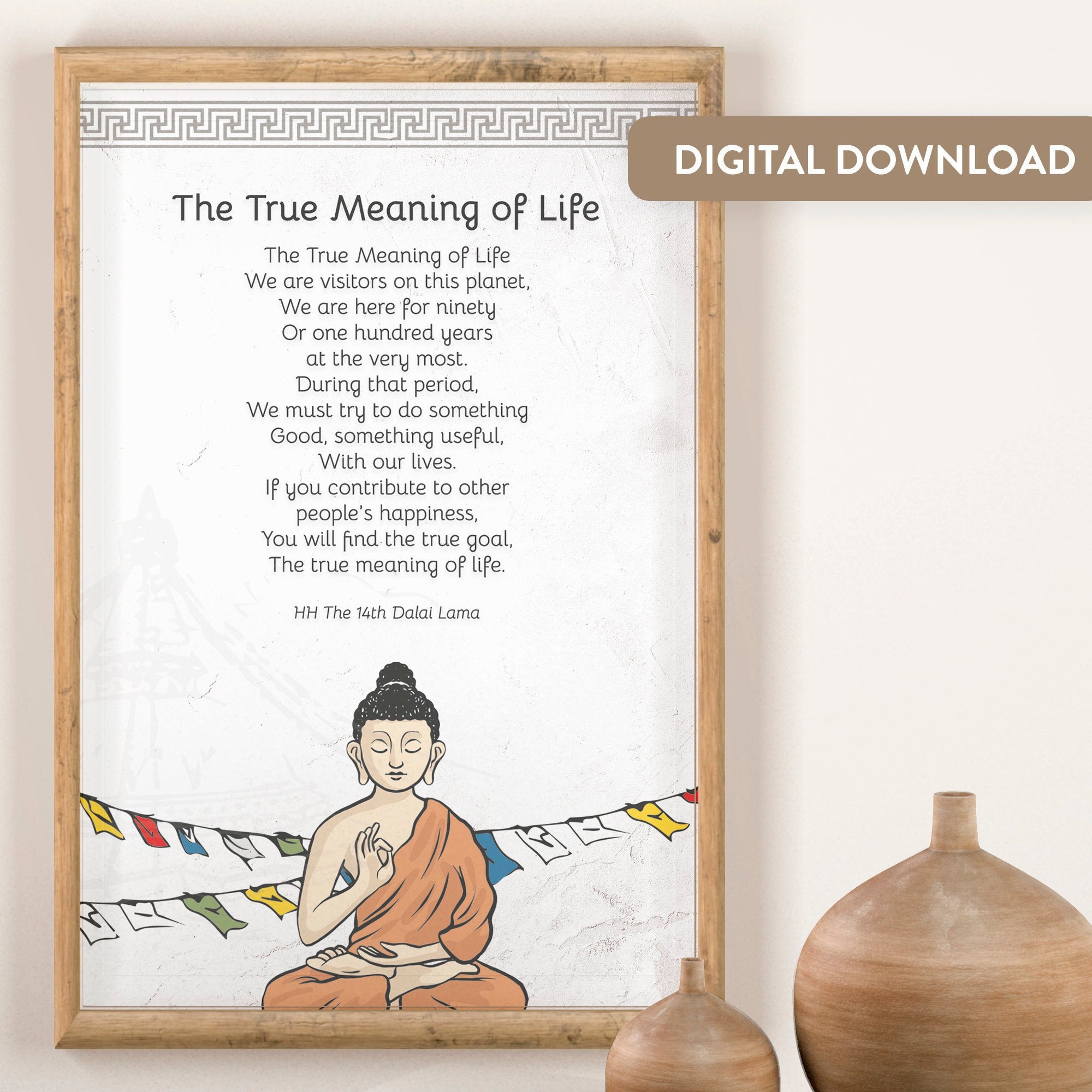 Quotes Prints for Cards, Wall art, Posters. &quot;The True Meaning of Life&quot; Wisdom quotes by HH the Dalai Lama for instant download.