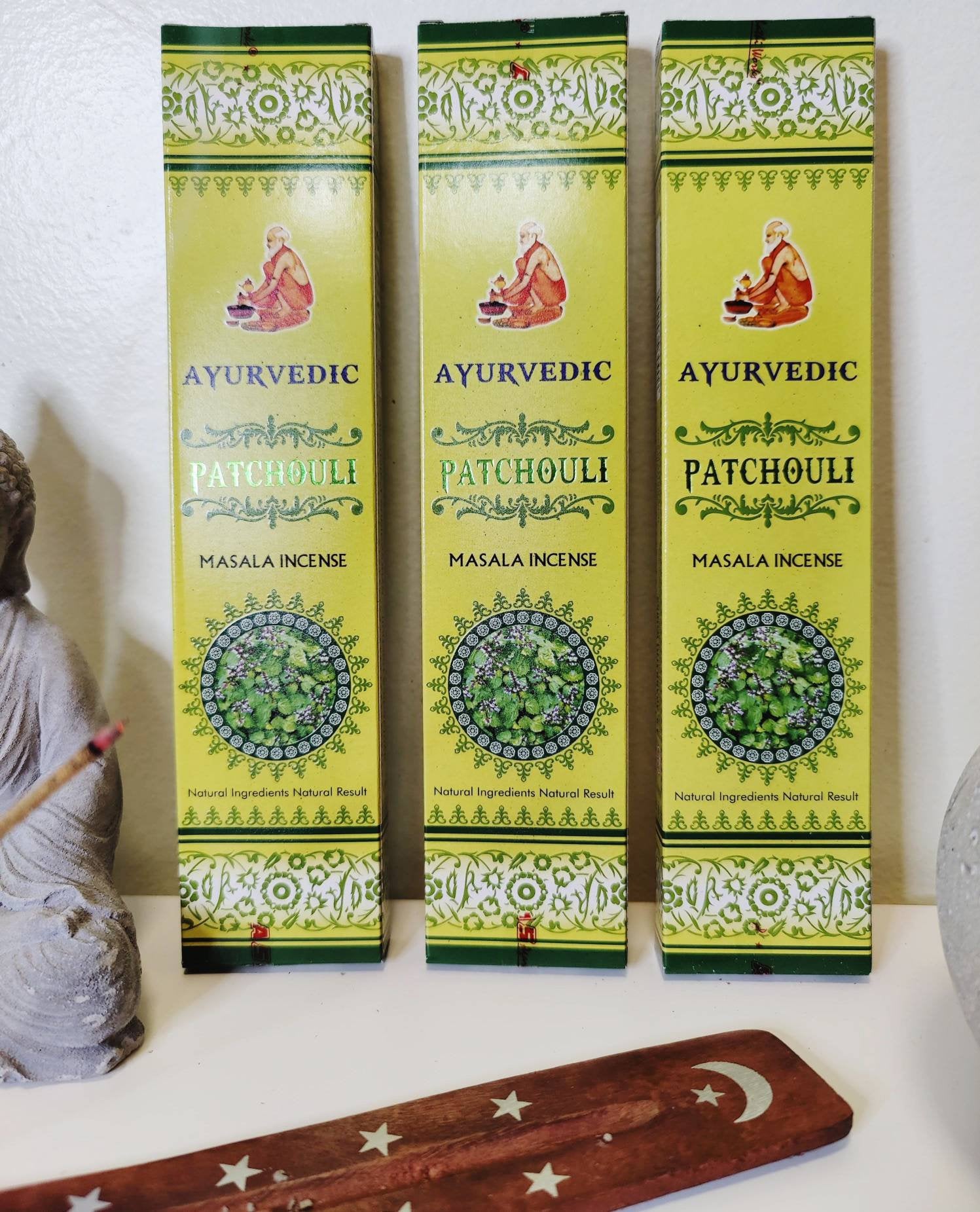 Patchouli Incense Sticks. 3 Pack with Incense Stick Holder for Self Care, Meditation & as Fragrance.