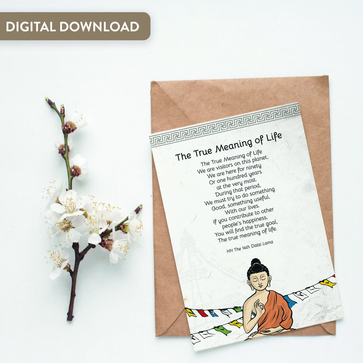 Quotes Prints for Cards, Wall art, Posters. &quot;The True Meaning of Life&quot; Wisdom quotes by HH the Dalai Lama for instant download.