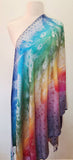 Pashmina & Silk Shawl Scarf Wrap in Feather Rainbow Colors print, Gift for her, Gift for mom in a variety of colors.