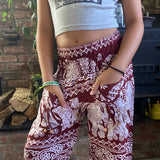 Kids Maroon Elephant Printed Pajamas