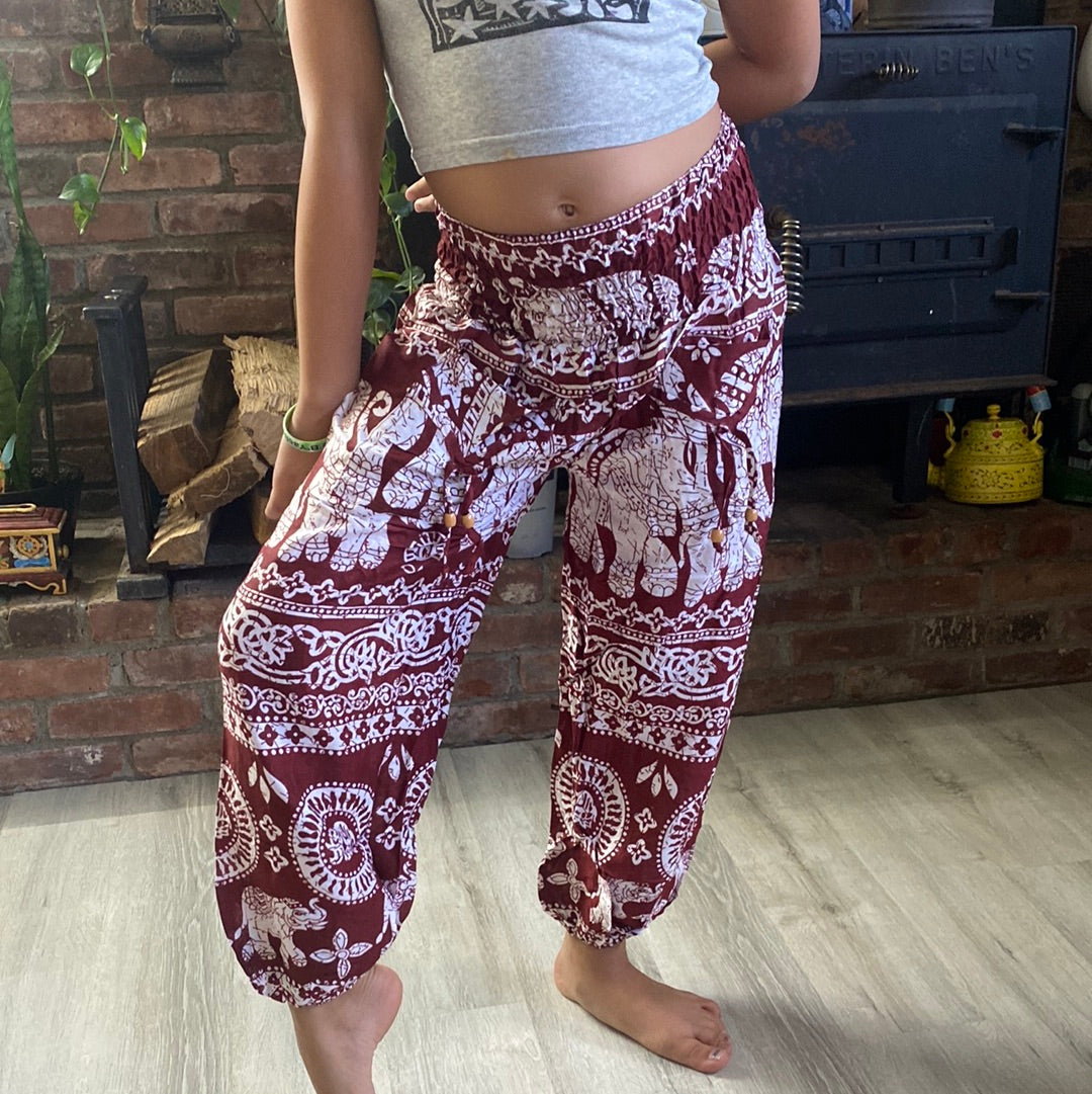 Kids Maroon Elephant Printed Pajamas